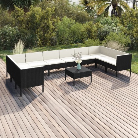 vidaXL Set de muebles de jardín 11 pzas cojines ratán sintético negro
