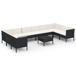 vidaXL Set de muebles de jardín 11 pzas cojines ratán sintético negro