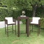vidaXL Set de bar de jardín 3 piezas y cojines ratán sintético marrón vidaXL Set de bar de jardín 3 piezas y cojines ratán sintético marrón