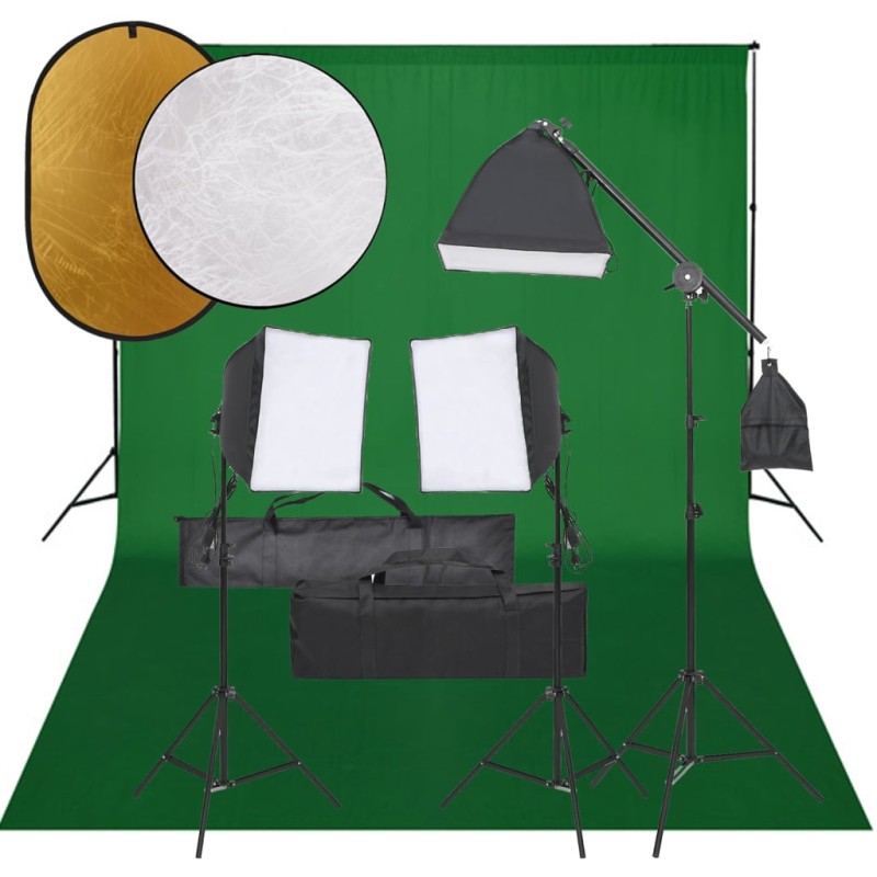 vidaXL Kit de estudio fotográfico con set de luces, fondo y reflector vidaXL Kit de estudio fotográfico con set de luces, fondo y reflector