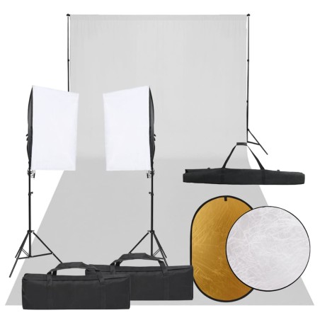 vidaXL Kit de estudio fotográfico con set de luces, fondo y reflector