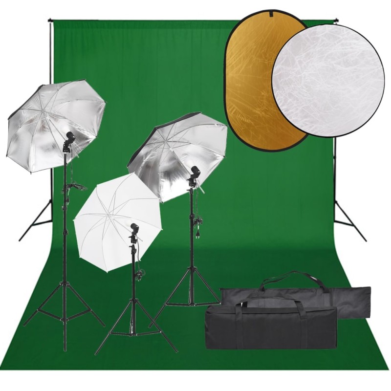 vidaXL Kit de estudio fotográfico con set de luces, fondo y reflector vidaXL Kit de estudio fotográfico con set de luces, fondo y reflector