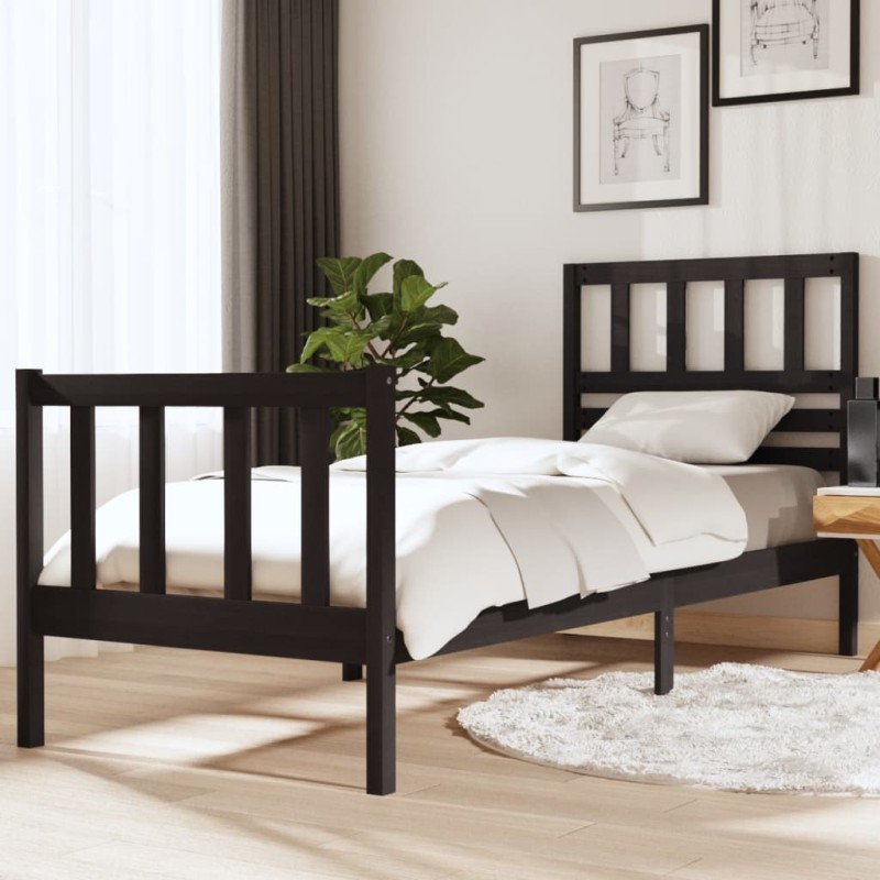 vidaXL Estructura de cama madera maciza negra 75x190 cm vidaXL Estructura de cama madera maciza negra 75x190 cm