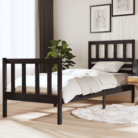 vidaXL Estructura de cama madera maciza negra 75x190 cm