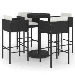 vidaXL Set de bar para jardín 5 pzas y cojines ratán sintético negro