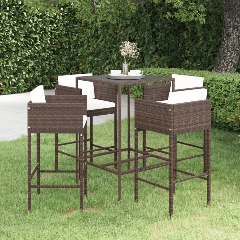 vidaXL Set de bar de jardín 5 pzas con cojines ratán sintético marrón vidaXL Set de bar de jardín 5 pzas con cojines ratán sintético marrón