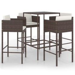 vidaXL Set de bar de jardín 5 pzas con cojines ratán sintético marrón