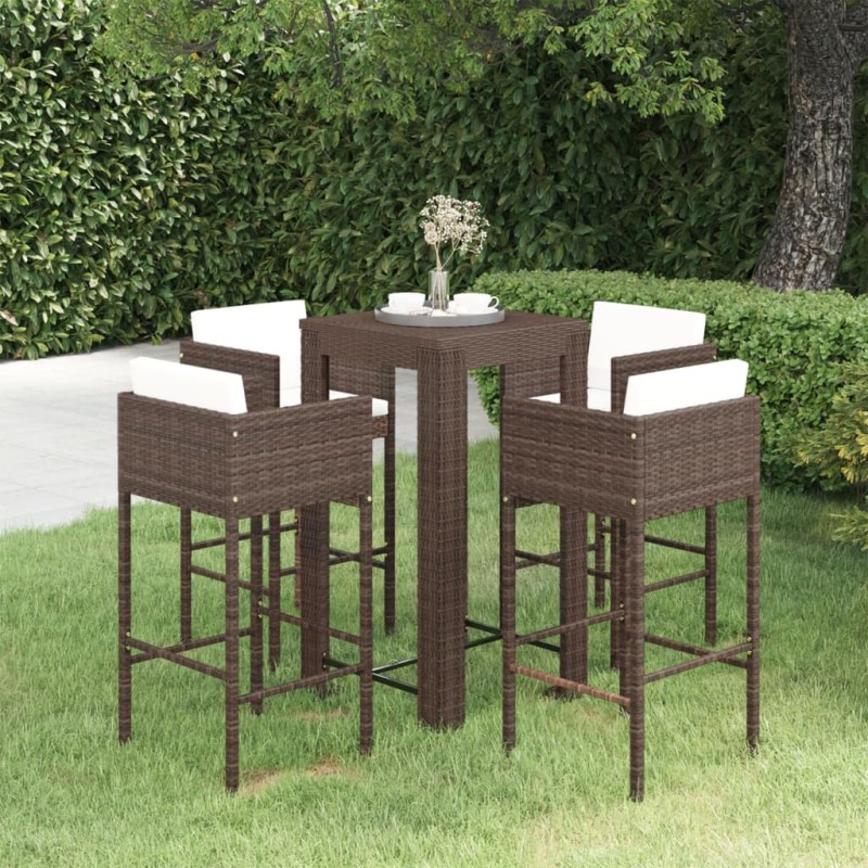 vidaXL Set de bar para jardín 5 pzas y cojines ratán sintético marrón vidaXL Set de bar para jardín 5 pzas y cojines ratán sintético marrón