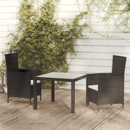 vidaXL Juego de comedor exterior 3 pzas con cojines ratán negro