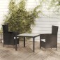 vidaXL Juego de comedor exterior 3 pzas con cojines ratán negro vidaXL Juego de comedor exterior 3 pzas con cojines ratán negro