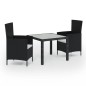 vidaXL Juego de comedor exterior 3 pzas con cojines ratán negro vidaXL Juego de comedor exterior 3 pzas con cojines ratán negro