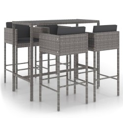 vidaXL Set muebles de bar jardín 5 pzas y cojines ratán sintético gris