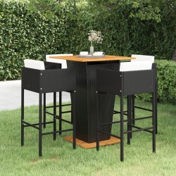 vidaXL Set de bar de jardín 5 pzas y cojines ratán sintético negro