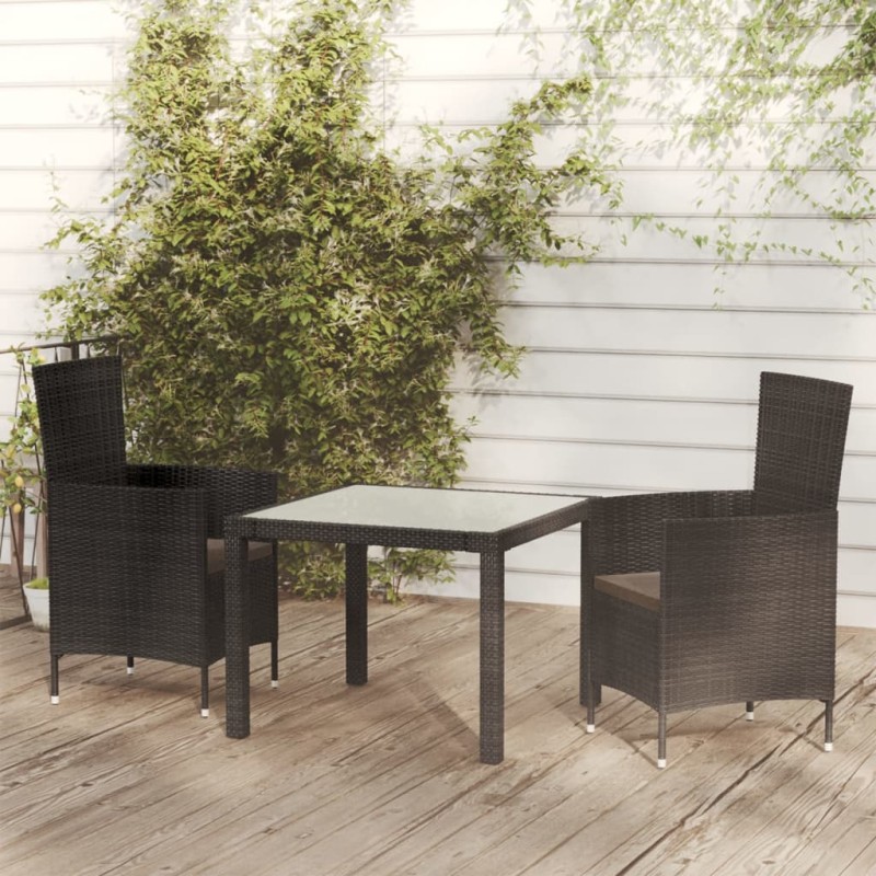 vidaXL Juego de comedor de jardín 3 pzas con cojines ratán PE negro vidaXL Juego de comedor de jardín 3 pzas con cojines ratán PE negro