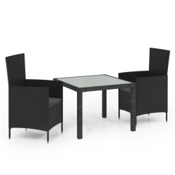 vidaXL Juego de comedor de jardín 3 pzas con cojines ratán PE negro