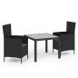 vidaXL Juego de comedor de jardín 3 pzas con cojines ratán PE negro vidaXL Juego de comedor de jardín 3 pzas con cojines ratán PE negro