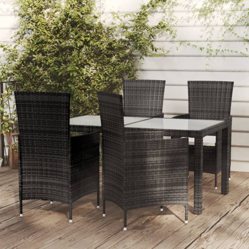 vidaXL Juego de comedor exterior 5 piezas con cojines ratán negro vidaXL Juego de comedor exterior 5 piezas con cojines ratán negro