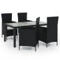 vidaXL Juego de comedor exterior 5 piezas con cojines ratán negro vidaXL Juego de comedor exterior 5 piezas con cojines ratán negro