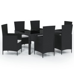 vidaXL Juego de comedor de jardín 7 piezas ratán sintético negro