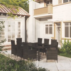 vidaXL Set comedor de jardín 9 piezas y cojines ratán sintético negro