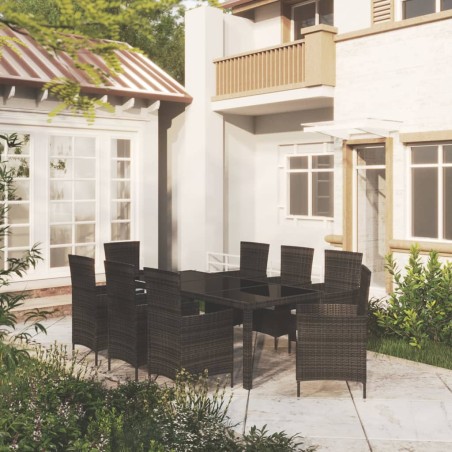 vidaXL Set comedor de jardín 9 piezas y cojines ratán sintético negro