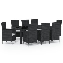 vidaXL Set comedor de jardín 9 piezas y cojines ratán sintético negro