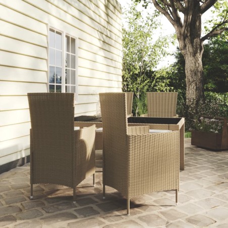 vidaXL Set de comedor de jardín 5 pzas y cojines ratán sintético beige