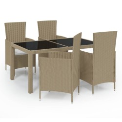 vidaXL Set de comedor de jardín 5 pzas y cojines ratán sintético beige