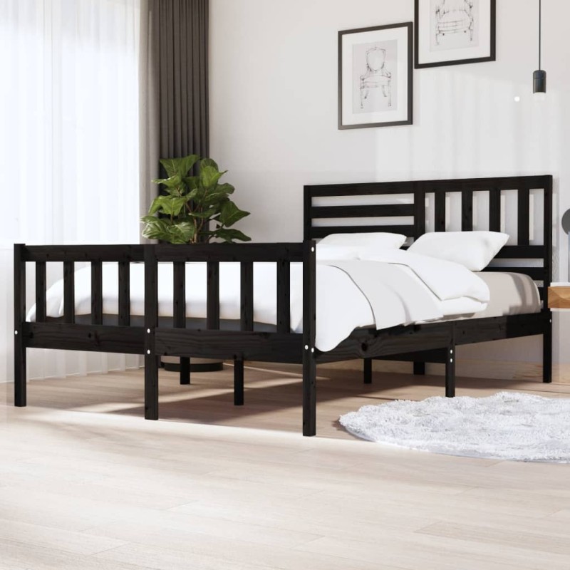 vidaXL Estructura de cama de madera maciza negra 150x200 cm vidaXL Estructura de cama de madera maciza negra 150x200 cm