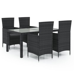 vidaXL Juego de comedor de jardín 5 pzas con cojines ratán PE negro