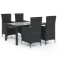 vidaXL Juego de comedor de jardín 5 pzas con cojines ratán PE negro vidaXL Juego de comedor de jardín 5 pzas con cojines ratán PE negro