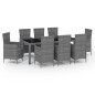 vidaXL Set de comedor de jardín 9 pzas y cojines ratán sintético gris