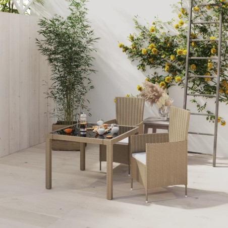 vidaXL Set de comedor de jardín 3 pzas y cojines ratán sintético beige