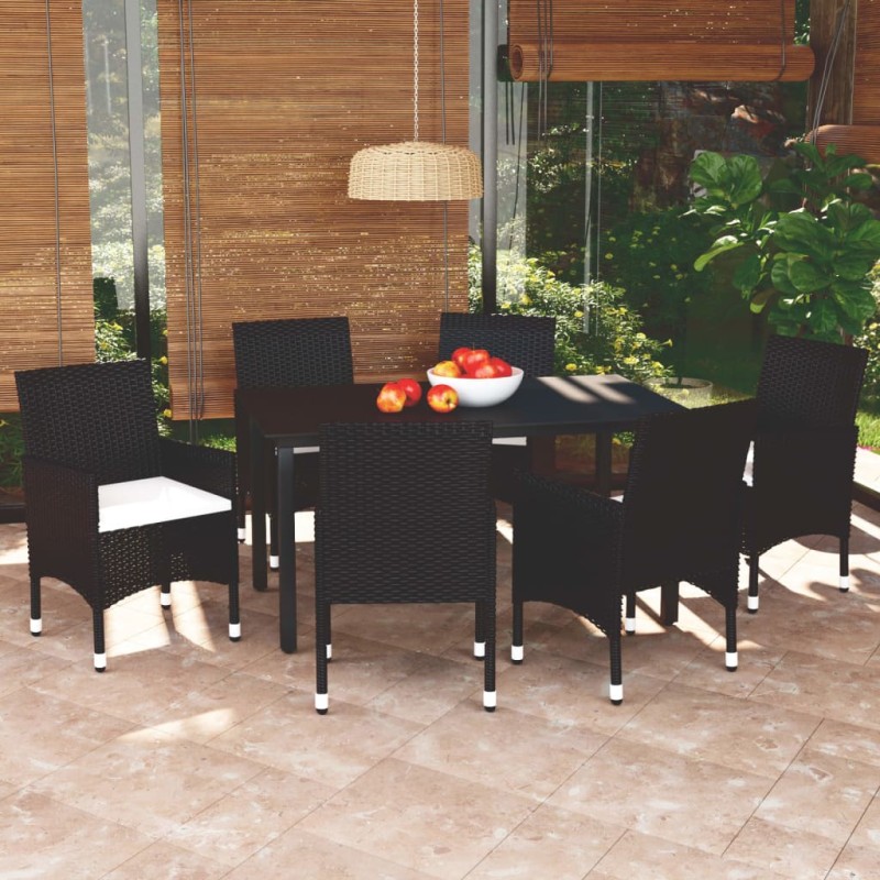 vidaXL Set de comedor de jardín 7 pzas y cojines ratán sintético negro vidaXL Set de comedor de jardín 7 pzas y cojines ratán sintético negro