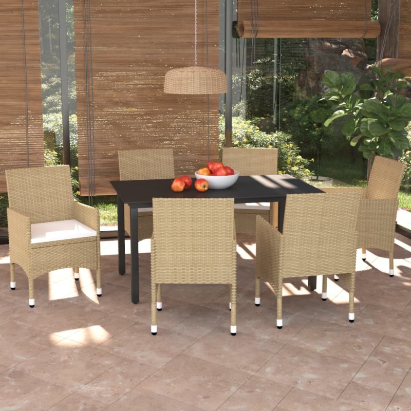 vidaXL Set comedor de jardín 7 pzas con cojines ratán sintético beige vidaXL Set comedor de jardín 7 pzas con cojines ratán sintético beige
