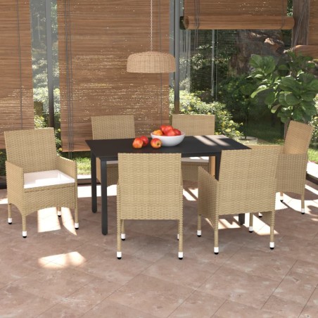 vidaXL Set comedor de jardín 7 pzas con cojines ratán sintético beige