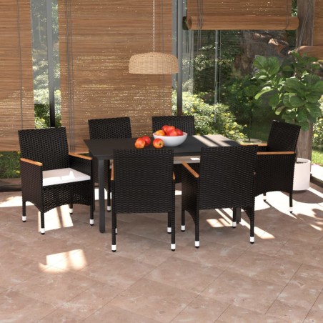 vidaXL Set de comedor de jardín 7 pzas y cojines ratán sintético negro