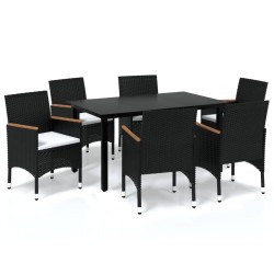 vidaXL Set de comedor de jardín 7 pzas y cojines ratán sintético negro