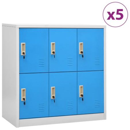vidaXL Armarios taquilla 5 uds acero gris claro y azul 90x45x92,5 cm