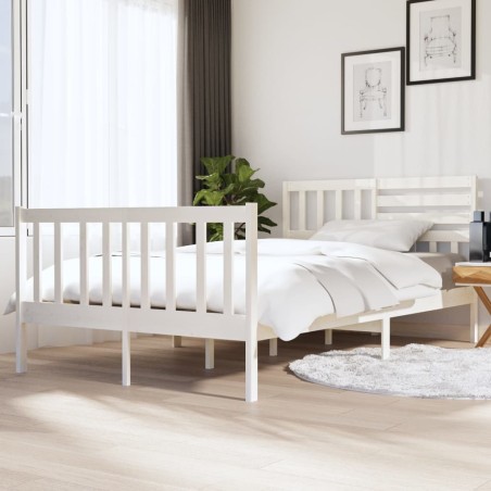 vidaXL Estructura de cama matrimonio madera maciza blanca 135x190 cm