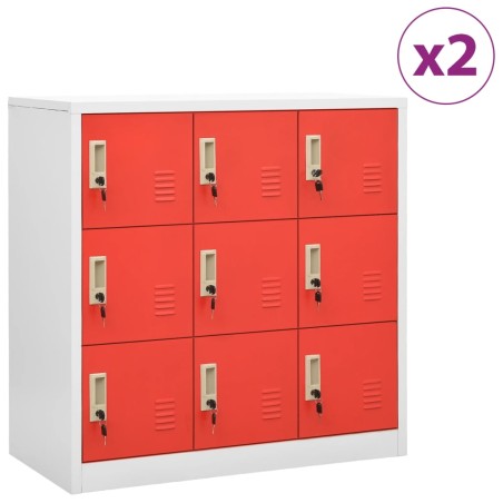 vidaXL Armarios taquilla 2 uds de acero gris y rojo 90x45x92,5 cm