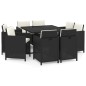 vidaXL Set de comedor de jardín 9 pzas y cojines ratán sintético negro
