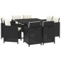 vidaXL Set de comedor de jardín 9 pzas y cojines ratán sintético negro