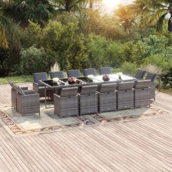 vidaXL Set comedor jardín 15 pzas y cojines ratán sintético gris