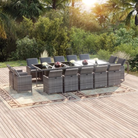vidaXL Set comedor jardín 15 pzas y cojines ratán sintético gris