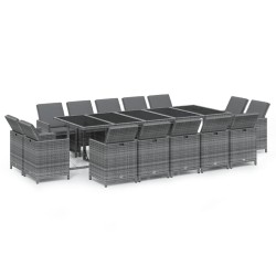 vidaXL Set comedor jardín 15 pzas y cojines ratán sintético gris
