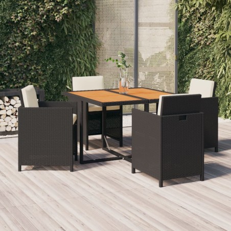 vidaXL Juego comedor jardín 5 pzas con cojines ratán sintético negro