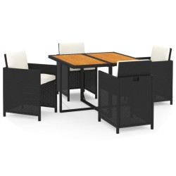 vidaXL Juego comedor jardín 5 pzas con cojines ratán sintético negro