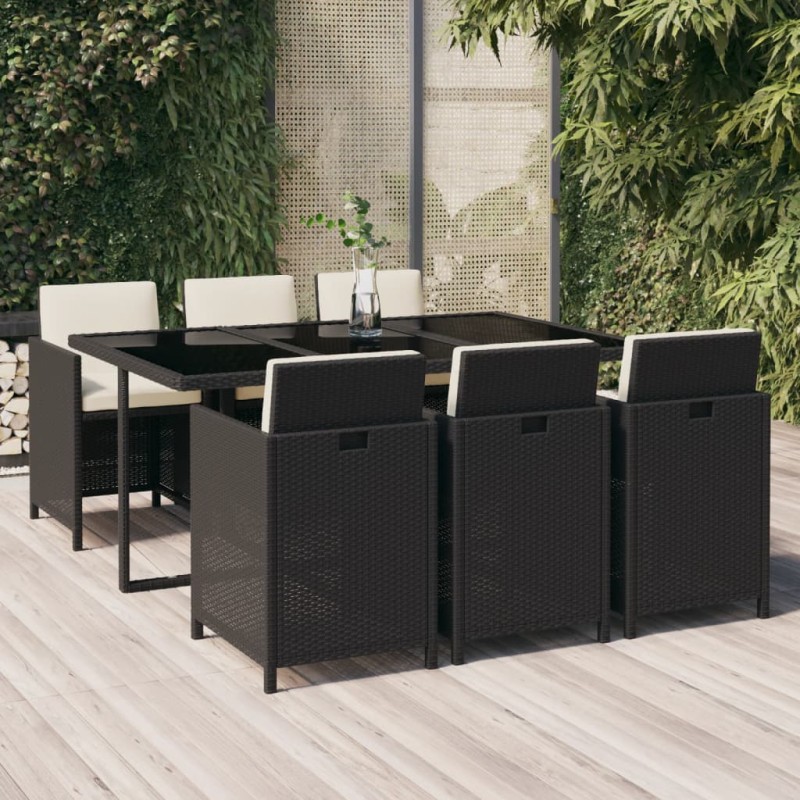 vidaXL Set de comedor de jardín 7 pzas y cojines ratán sintético negro vidaXL Set de comedor de jardín 7 pzas y cojines ratán sintético negro