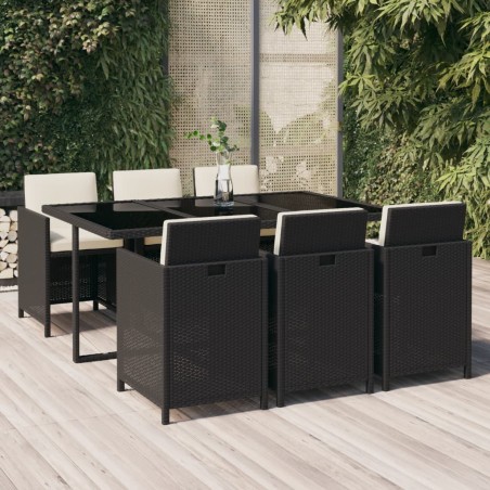 vidaXL Set de comedor de jardín 7 pzas y cojines ratán sintético negro
